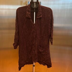 Womens Burgundy w/Stripes Button-Up Shirt (Tunic)